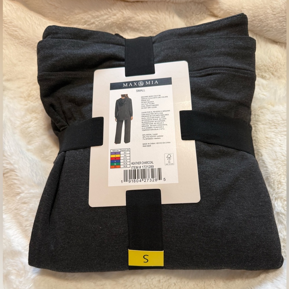 NWT Max & Mia Women's 2 Piece Hoodie Lounge Set Gray (Heather Charcoal) - Picture 5 of 5